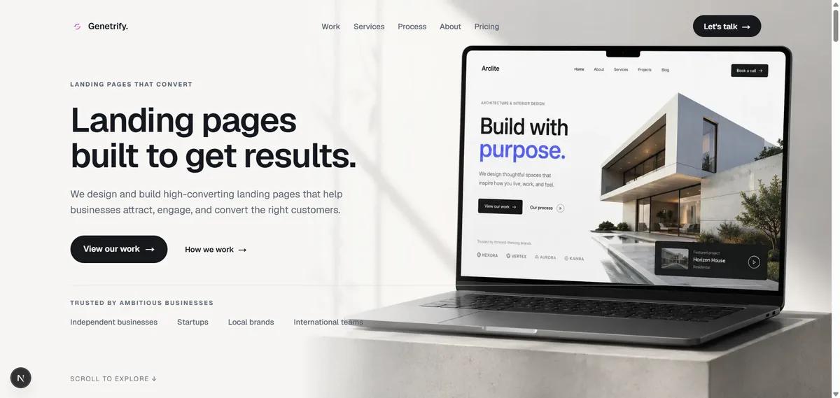 The Genetrify home page on a laptop